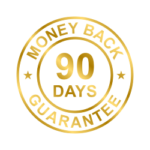 a gold badge displaying a 90-day money-back guarantee